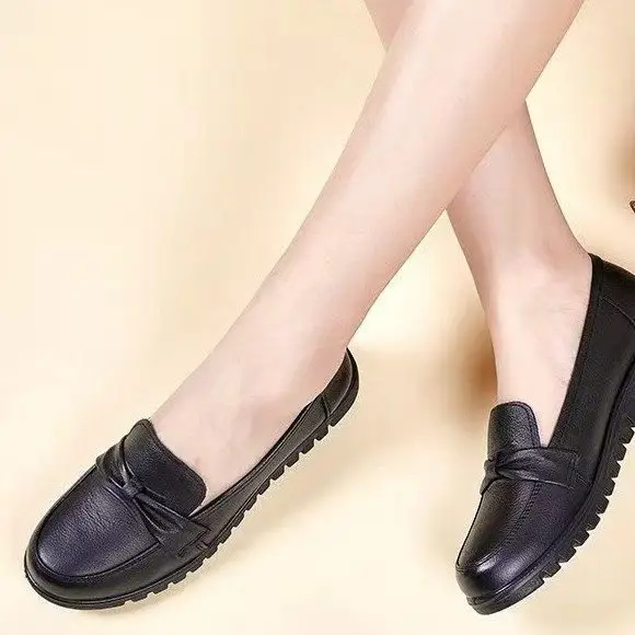 Women's Black Slip-On Loafers with Soft Leather Bottom — feature 4