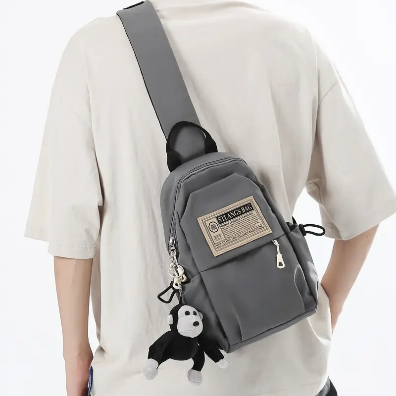 Light Blue Student Shoulder Bag with Cartoon Paw