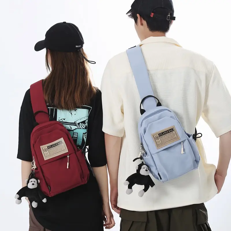 Light Blue Student Shoulder Bag with Cartoon Paw