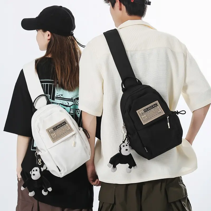 Light Blue Student Shoulder Bag with Cartoon Paw