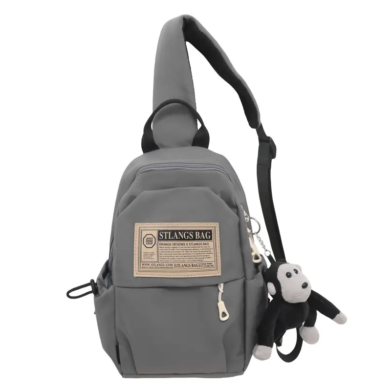 Light Blue Student Shoulder Bag with Cartoon Paw