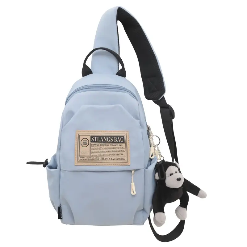 Light Blue Student Shoulder Bag with Cartoon Paw