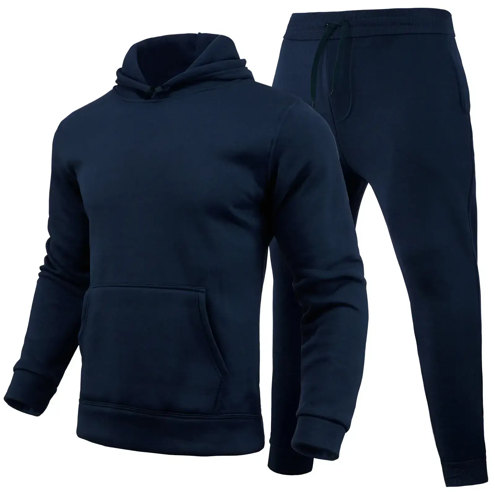 2024 Men's Fleece Hoodie & Pants Set Navy Blue - Image 7