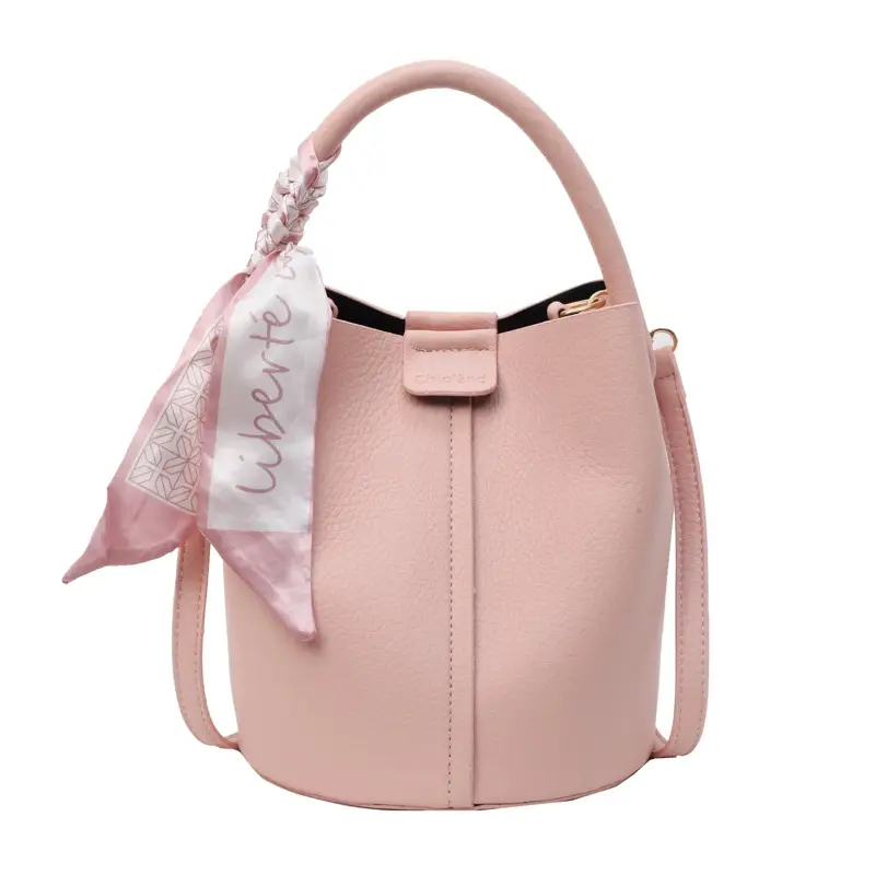 Black Leather Bucket Bag for Women Casual Shoulder Crossbody