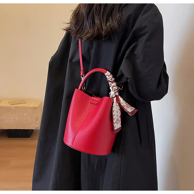 Black Leather Bucket Bag for Women Casual Shoulder Crossbody — feature 22