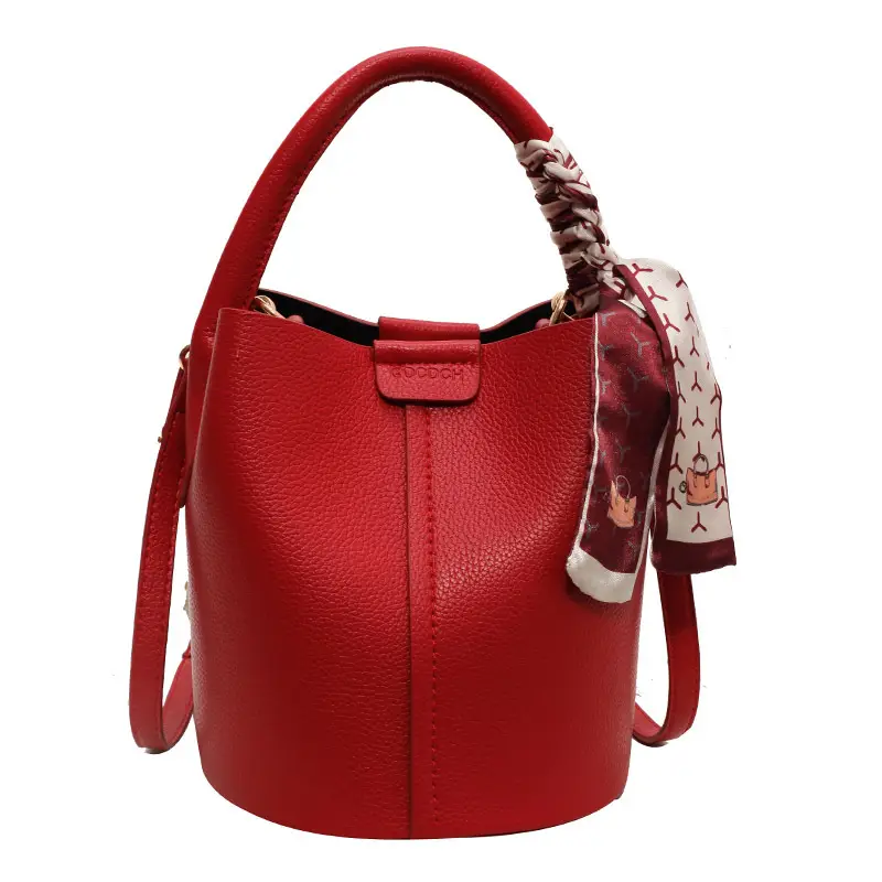 Black Leather Bucket Bag for Women Casual Shoulder Crossbody