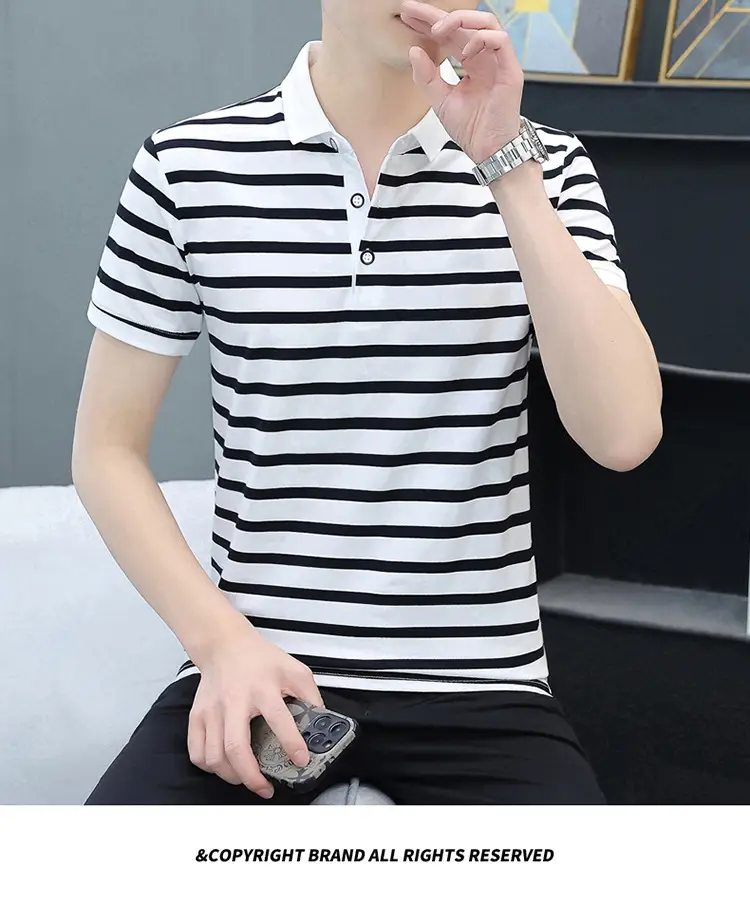 Men Striped Cotton Polo T-Shirt Summer Casual — feature 10