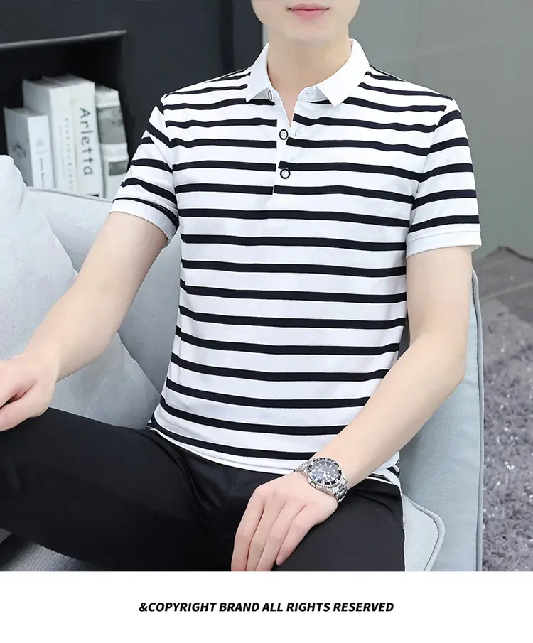 Men Striped Cotton Polo T-Shirt Summer Casual — feature 12