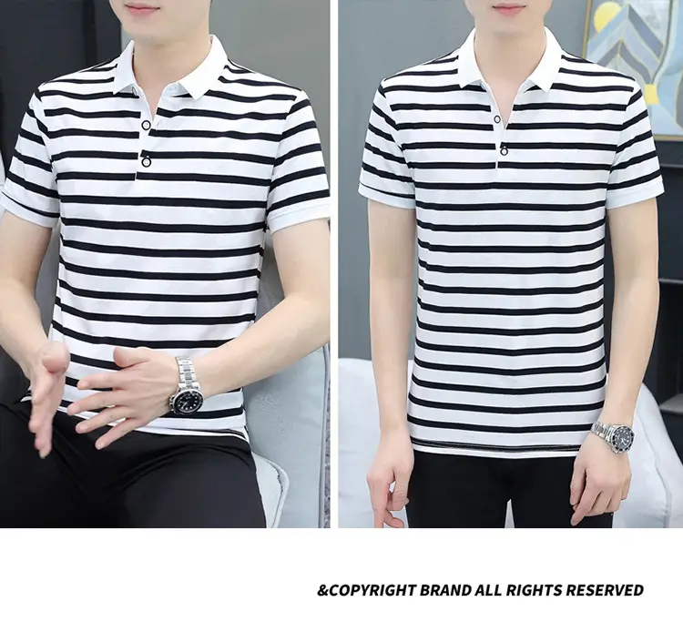 Men Striped Cotton Polo T-Shirt Summer Casual — feature 13