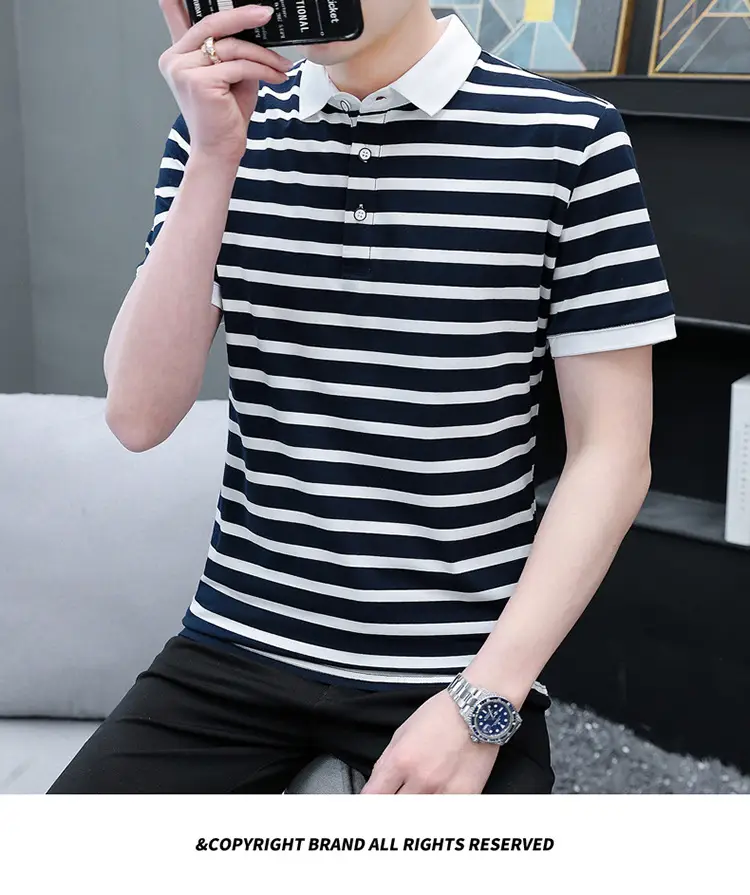 Men Striped Cotton Polo T-Shirt Summer Casual — feature 15