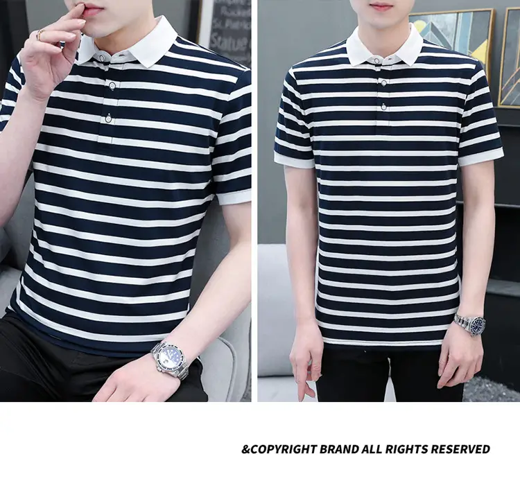 Men Striped Cotton Polo T-Shirt Summer Casual — feature 17