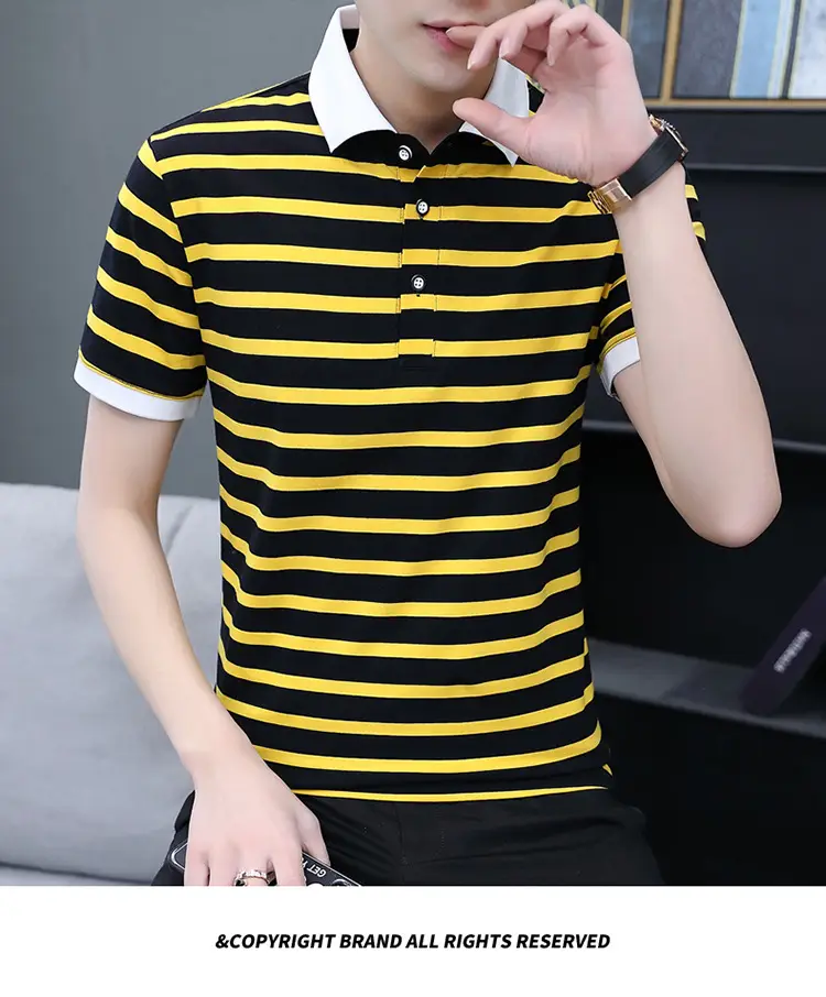 Men Striped Cotton Polo T-Shirt Summer Casual — feature 18
