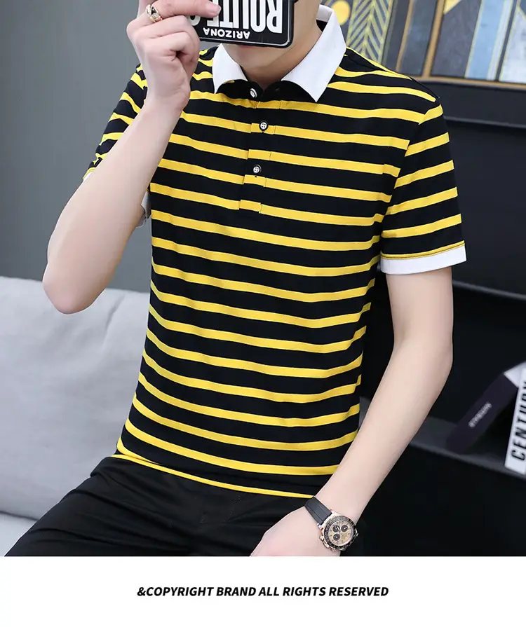Men Striped Cotton Polo T-Shirt Summer Casual — feature 19