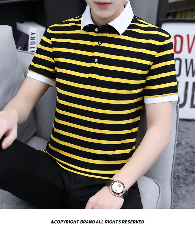 Men Striped Cotton Polo T-Shirt Summer Casual — feature 20