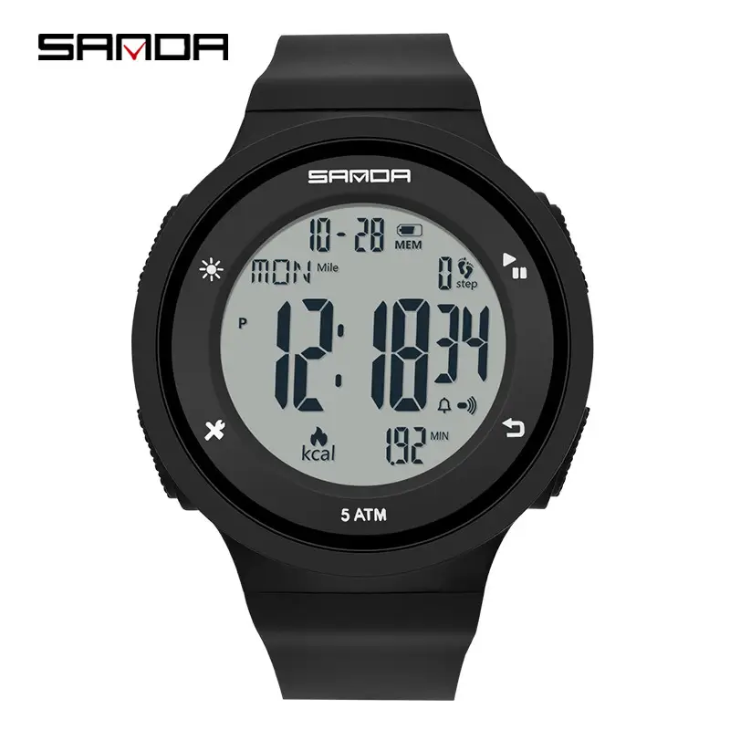 Sanda Black Digital Step Counter Watch for Students Youth - Image 2
