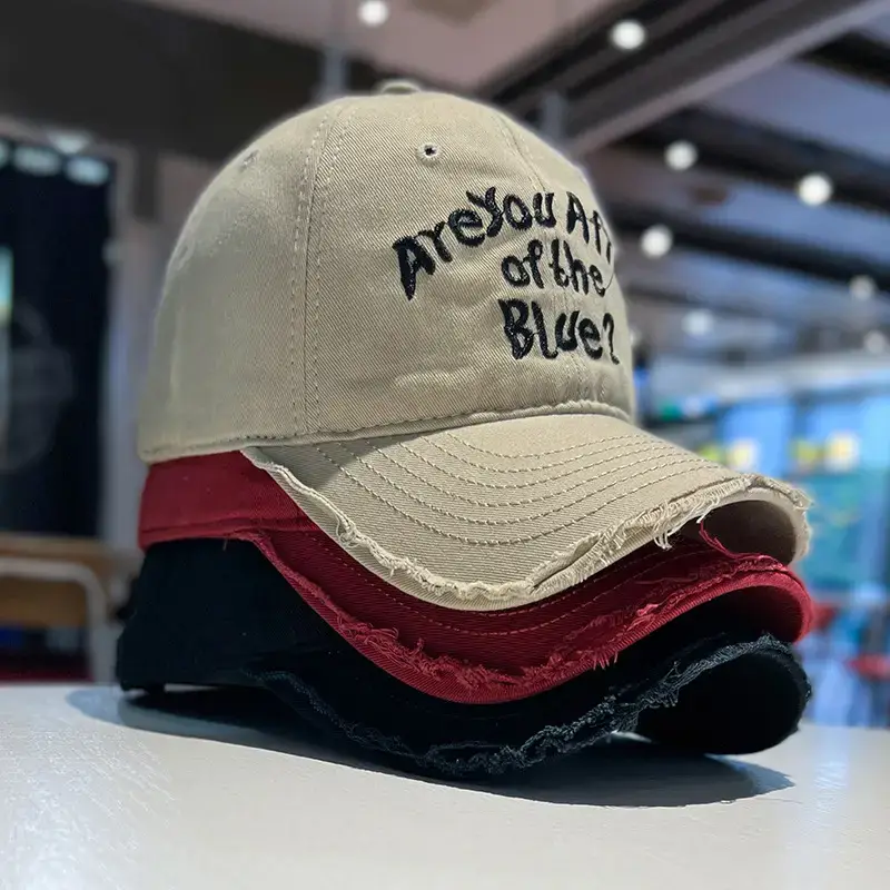 Retro Raw Edge Frayed Baseball Cap for Men Women — feature 1