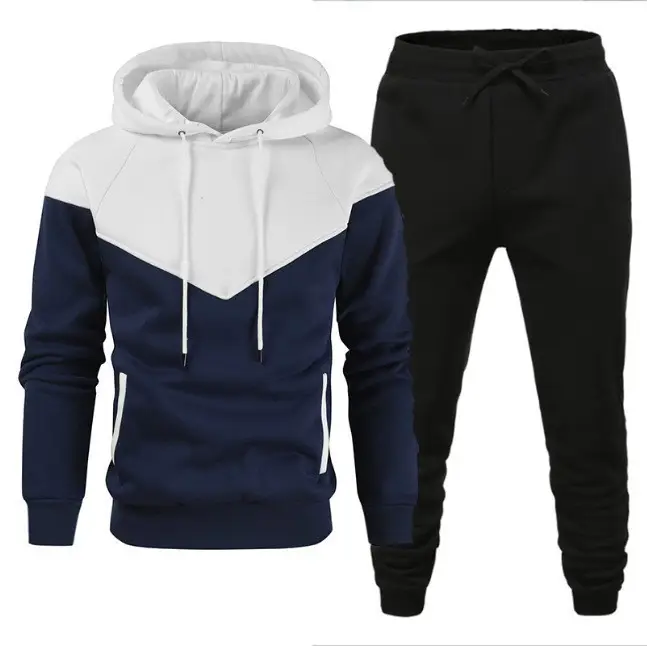 Men Red Blue Navy Hoodie Sweatpants Set Winter Fleece