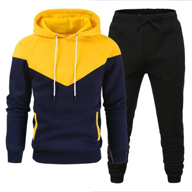 Men Red Blue Navy Hoodie Sweatpants Set Winter Fleece
