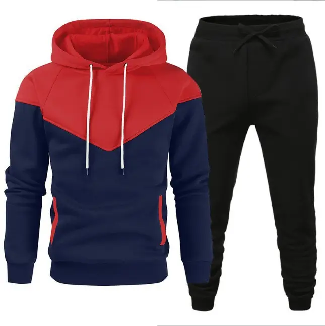 Men Red Blue Navy Hoodie Sweatpants Set Winter Fleece — feature 3