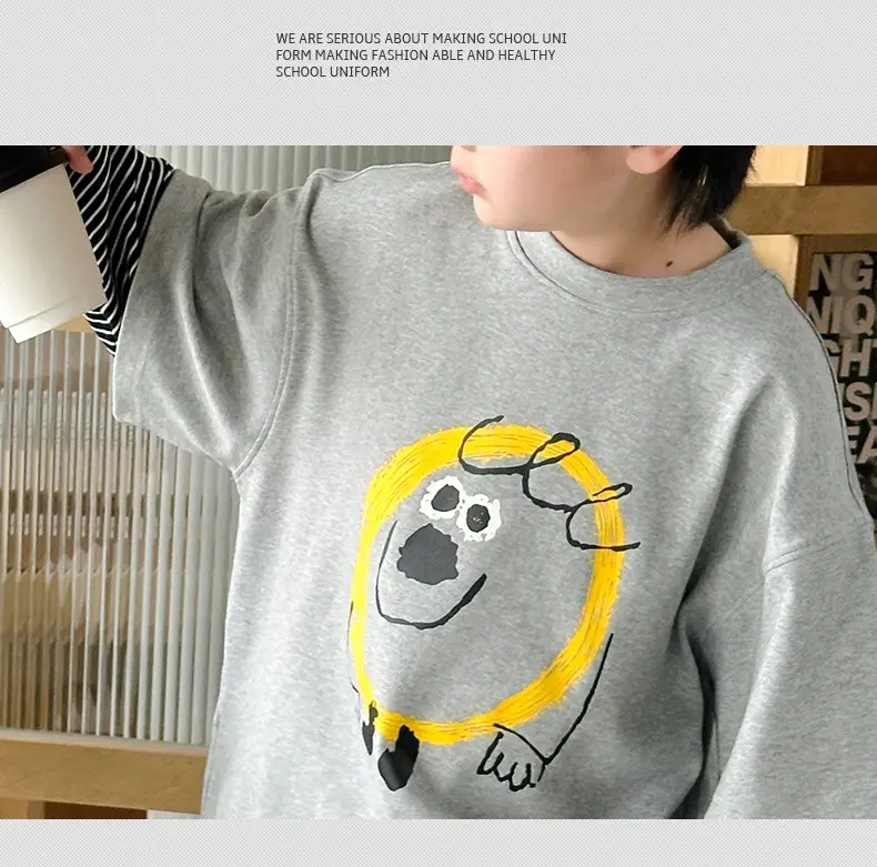 Boys Long Sleeve Fake Two-Piece T-Shirt Grey 2025 — feature 11
