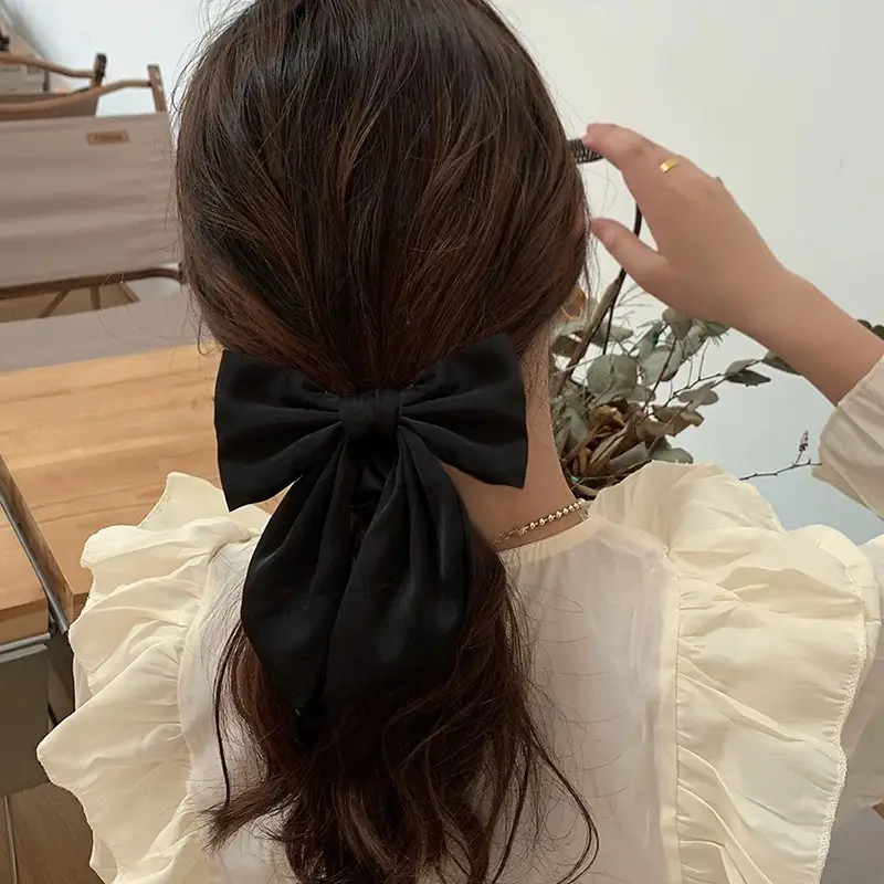 Black Silk Hair Ring Bow for Women - Image 7