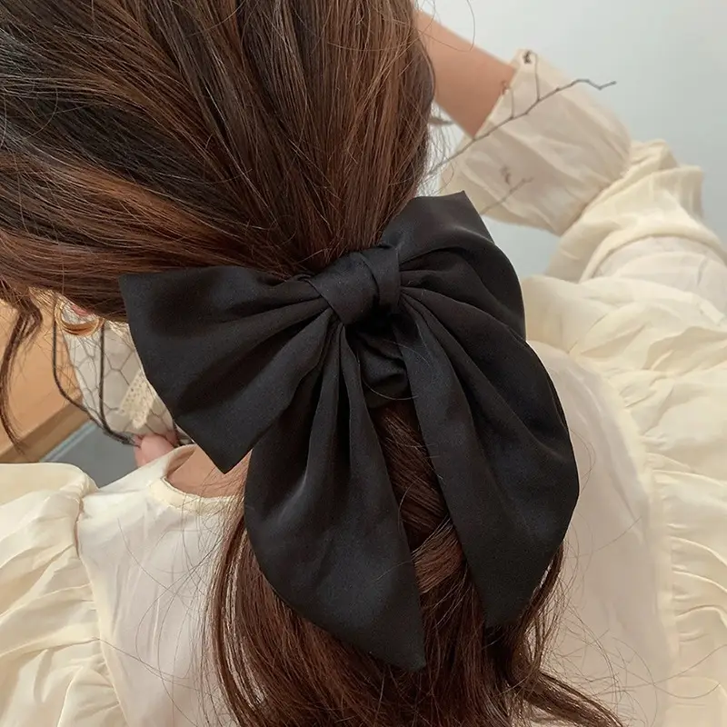 Black Silk Hair Ring Bow for Women - Image 8