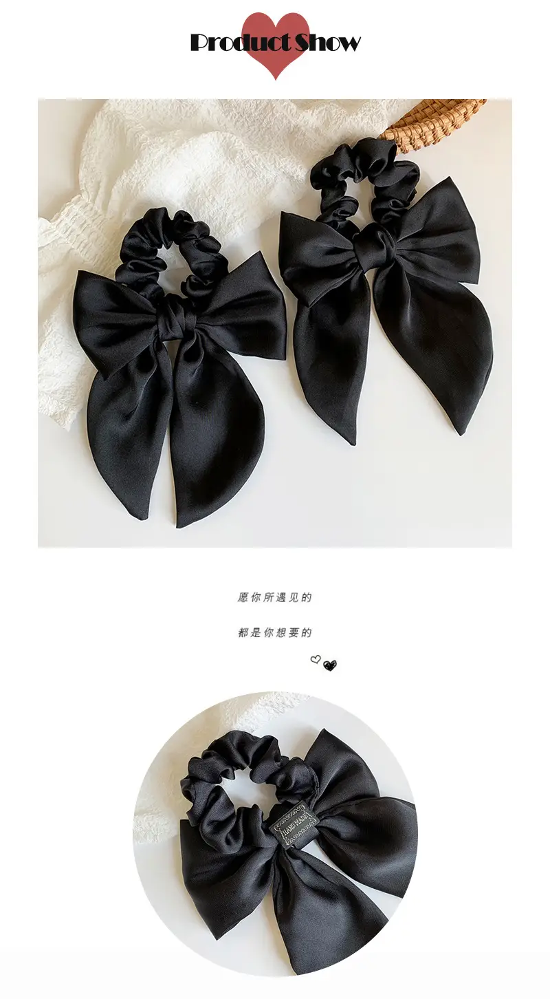 Black Silk Hair Ring Bow for Women — feature 2