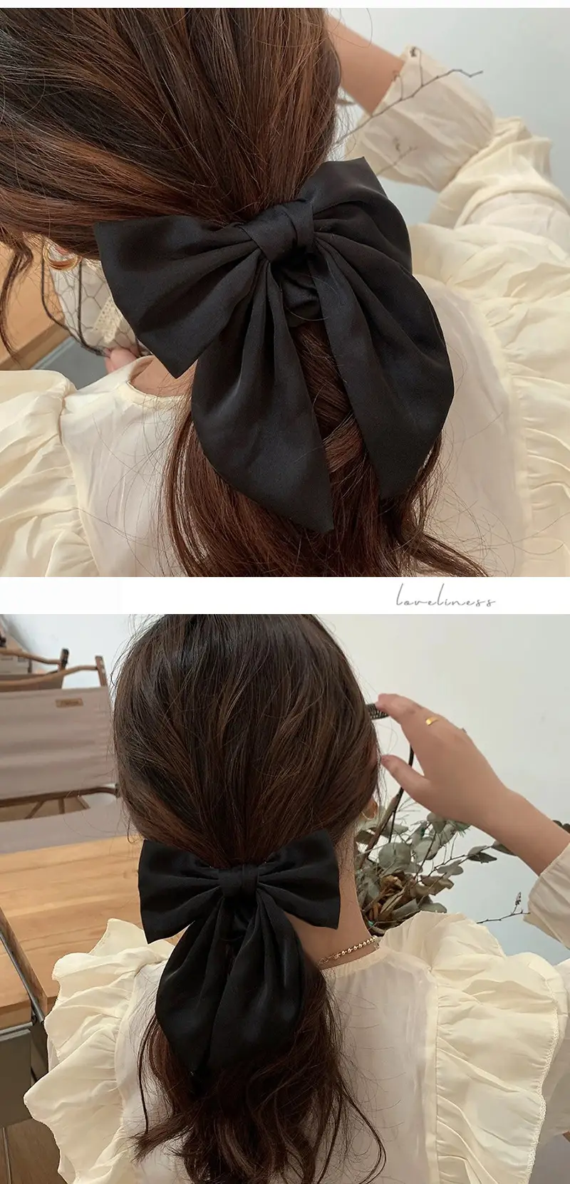 Black Silk Hair Ring Bow for Women — feature 3