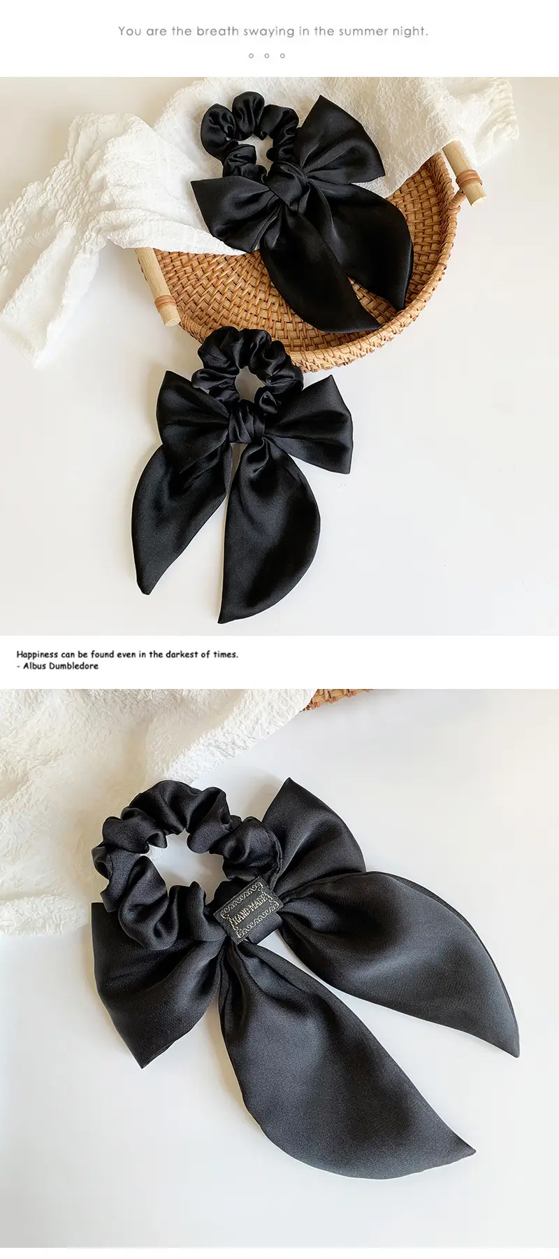 Black Silk Hair Ring Bow for Women — feature 4