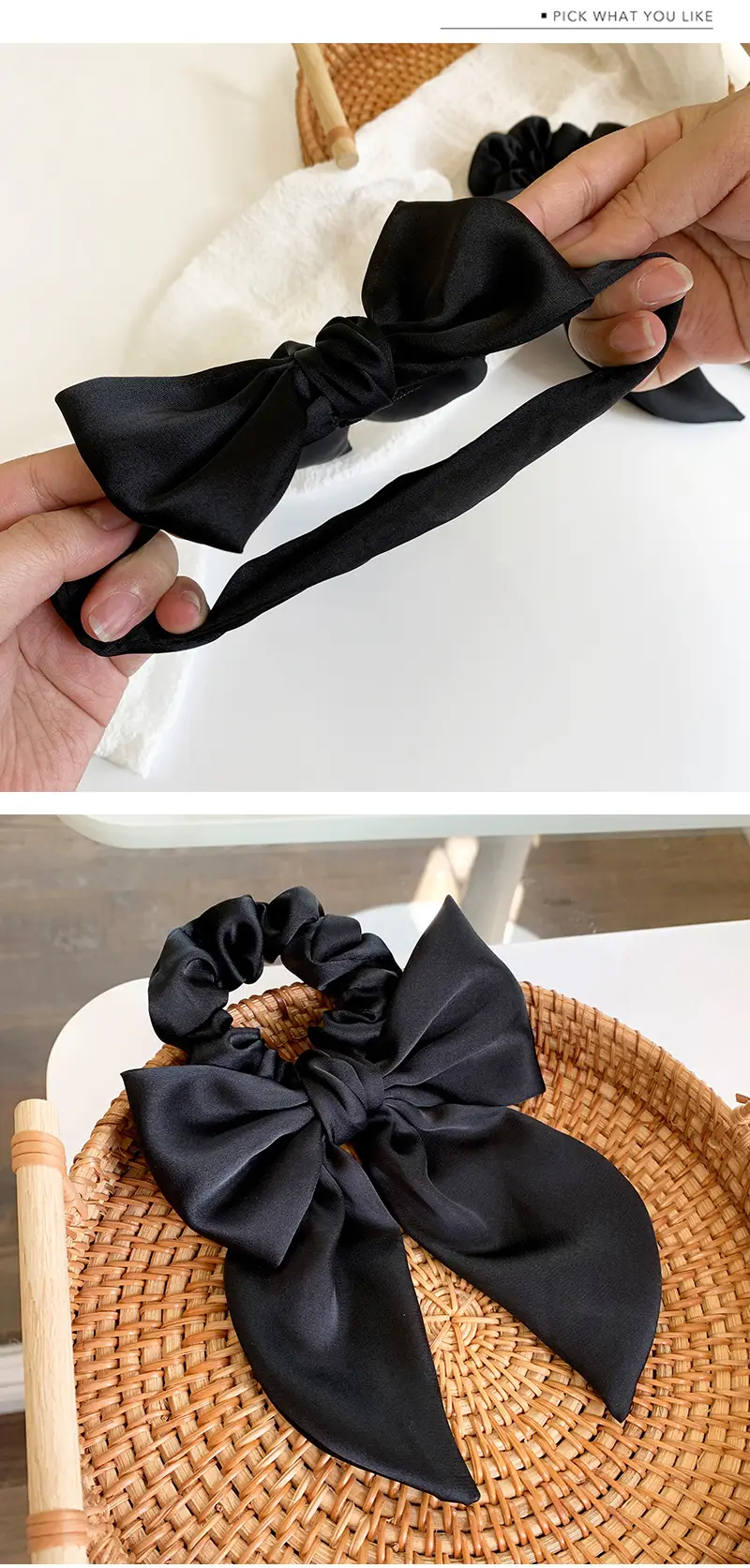 Black Silk Hair Ring Bow for Women — feature 5