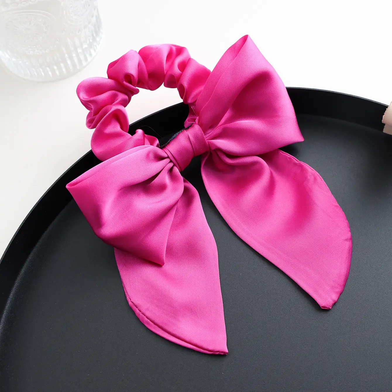 Black Silk Hair Ring Bow for Women - Image 3