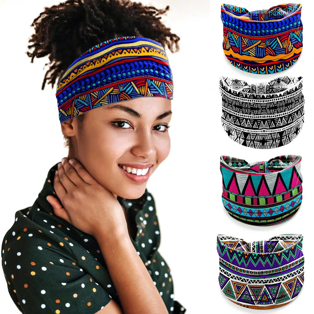 African Print Wide Brim Hairband Purple Green — feature 3