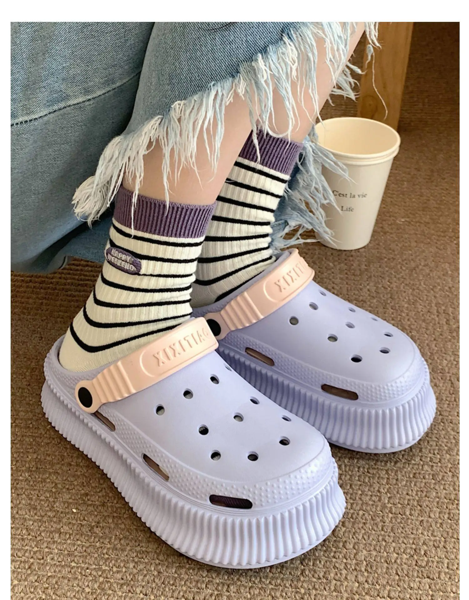 Women's White Croc Heel Sandals with Thick Platform — feature 10