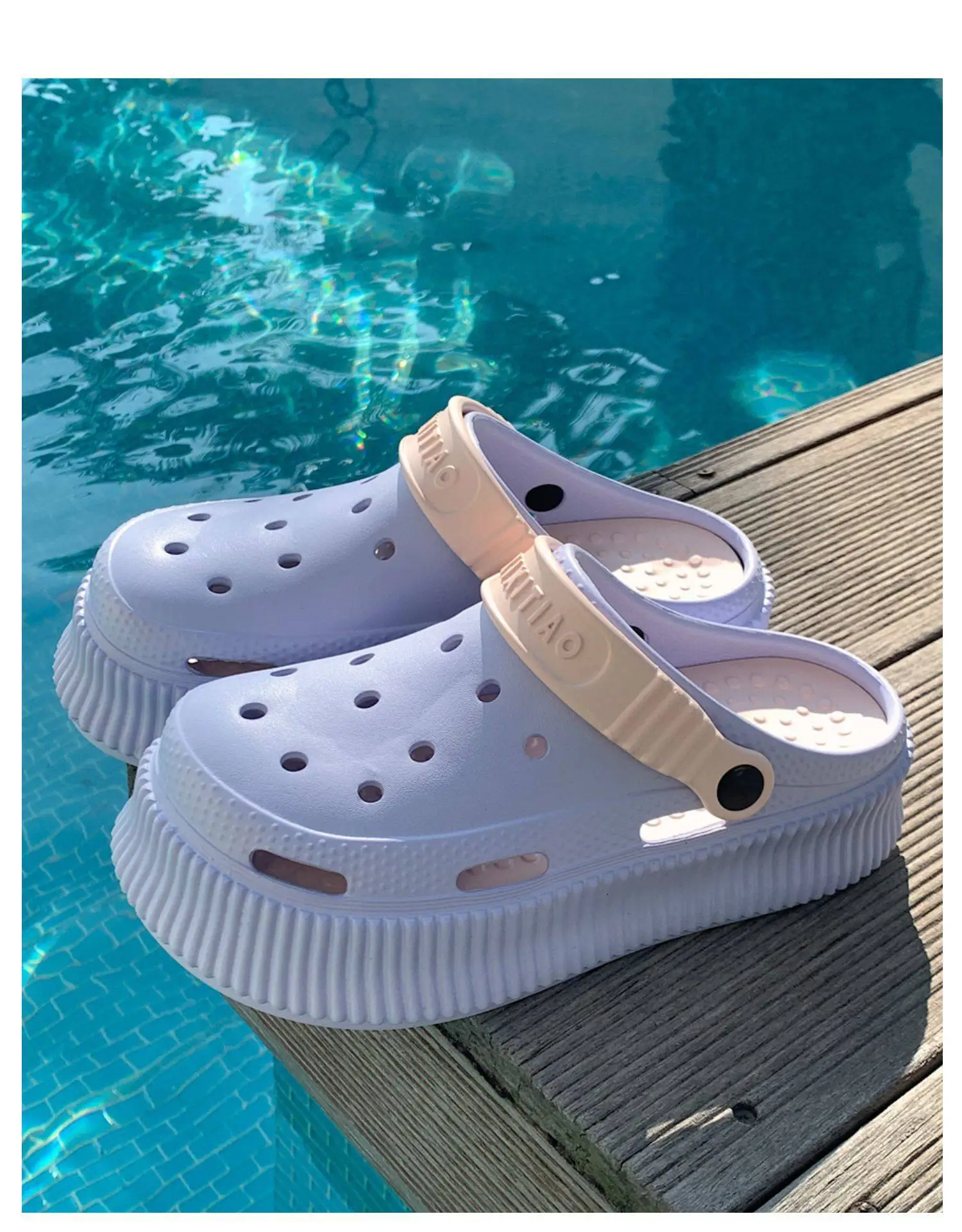 Women's White Croc Heel Sandals with Thick Platform — feature 12