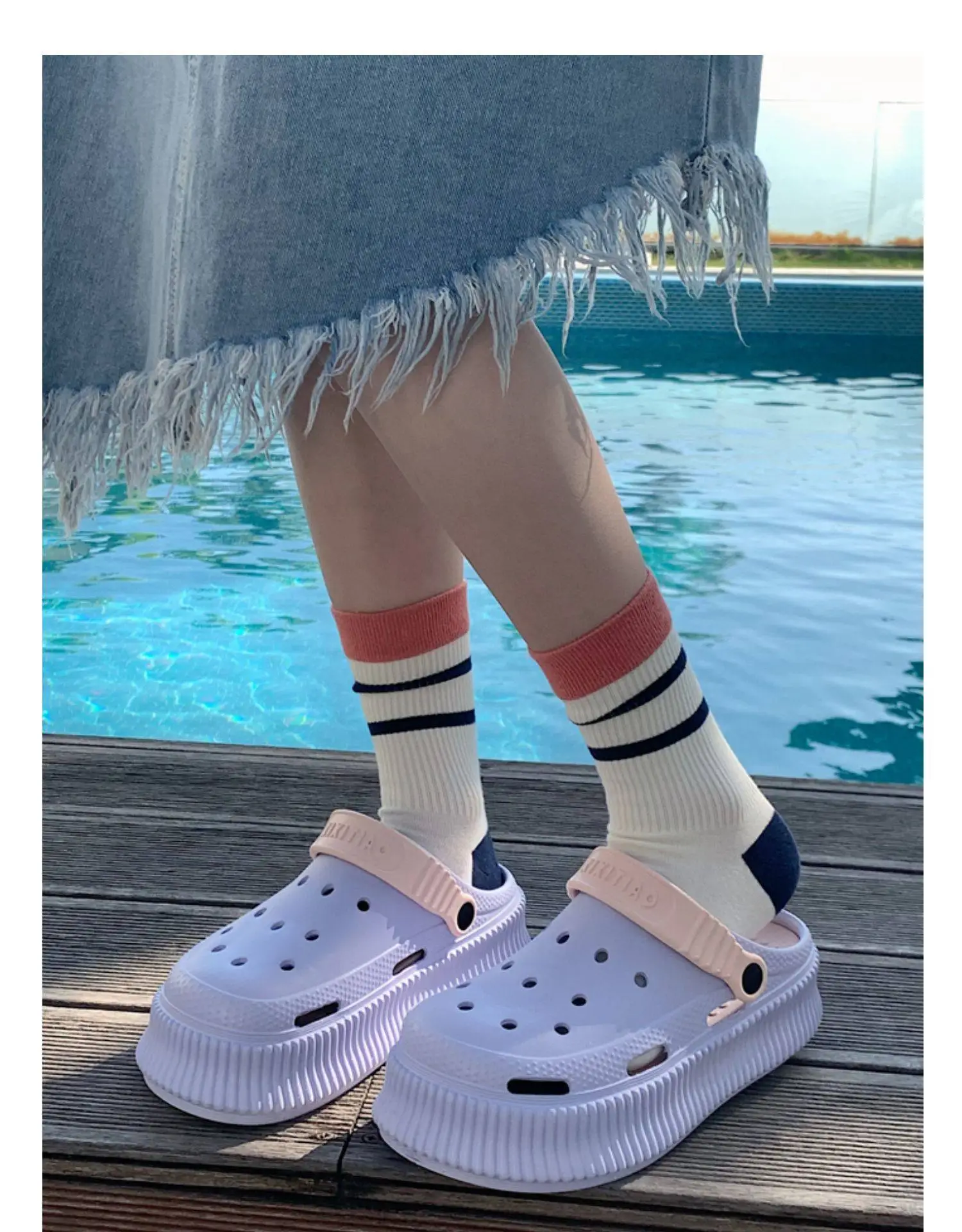 Women's White Croc Heel Sandals with Thick Platform — feature 14