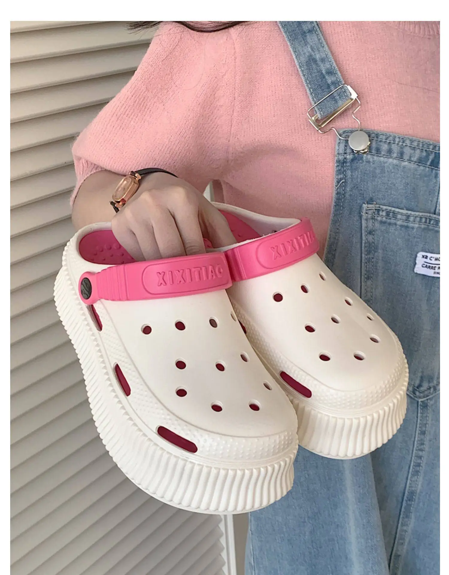 Women's White Croc Heel Sandals with Thick Platform — feature 18