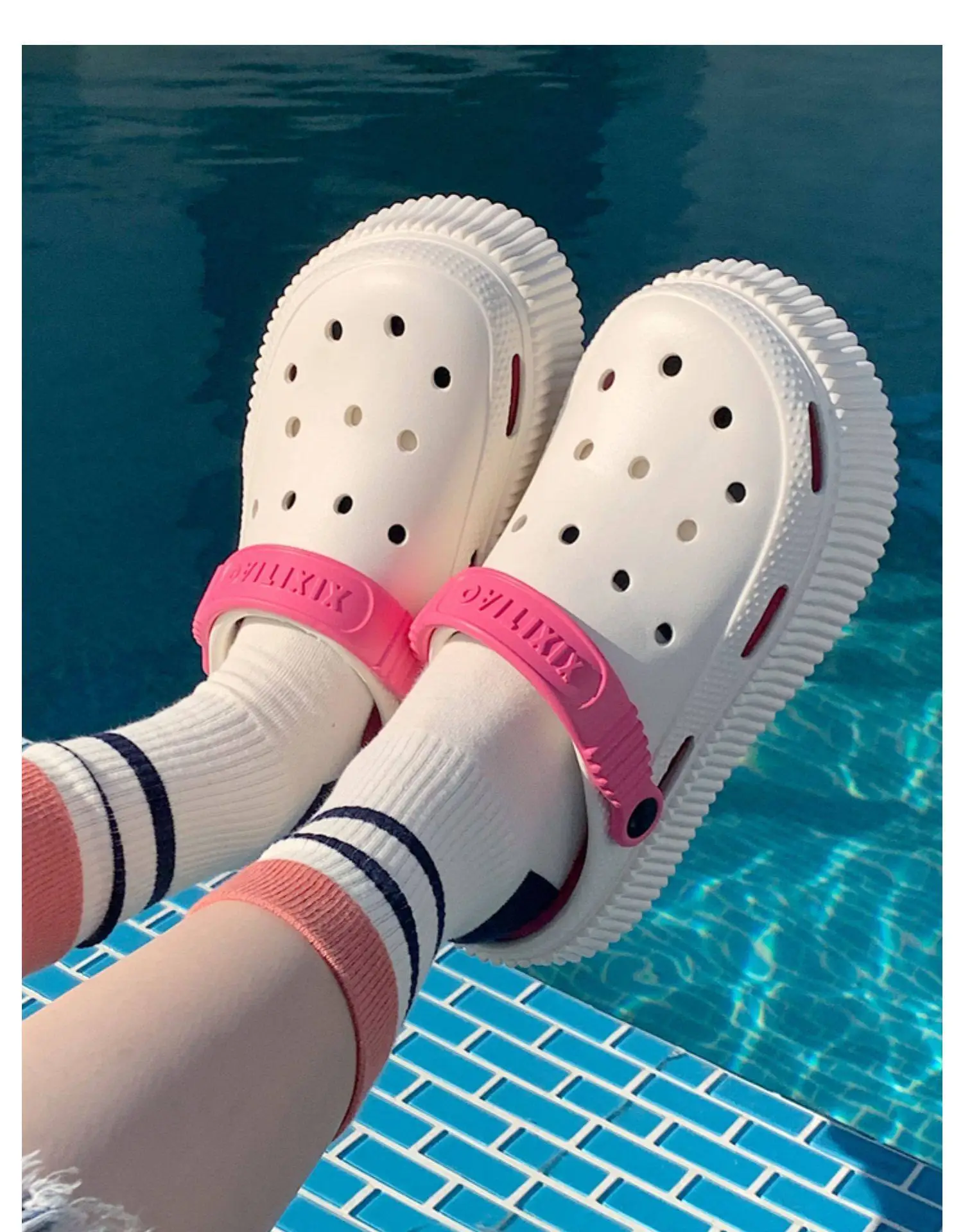 Women's White Croc Heel Sandals with Thick Platform — feature 20