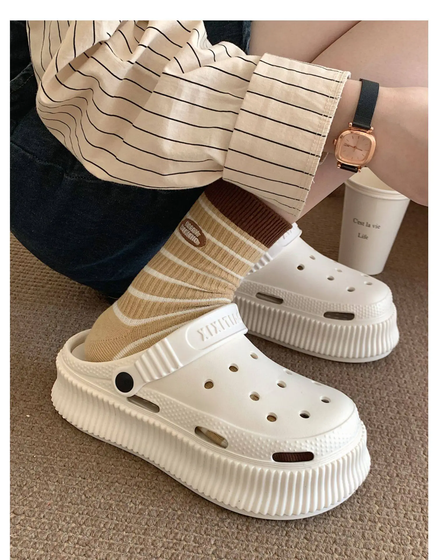 Women's White Croc Heel Sandals with Thick Platform — feature 27