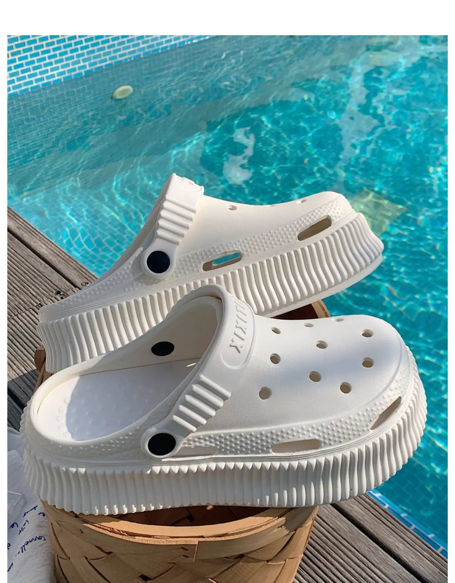 Women's White Croc Heel Sandals with Thick Platform — feature 29