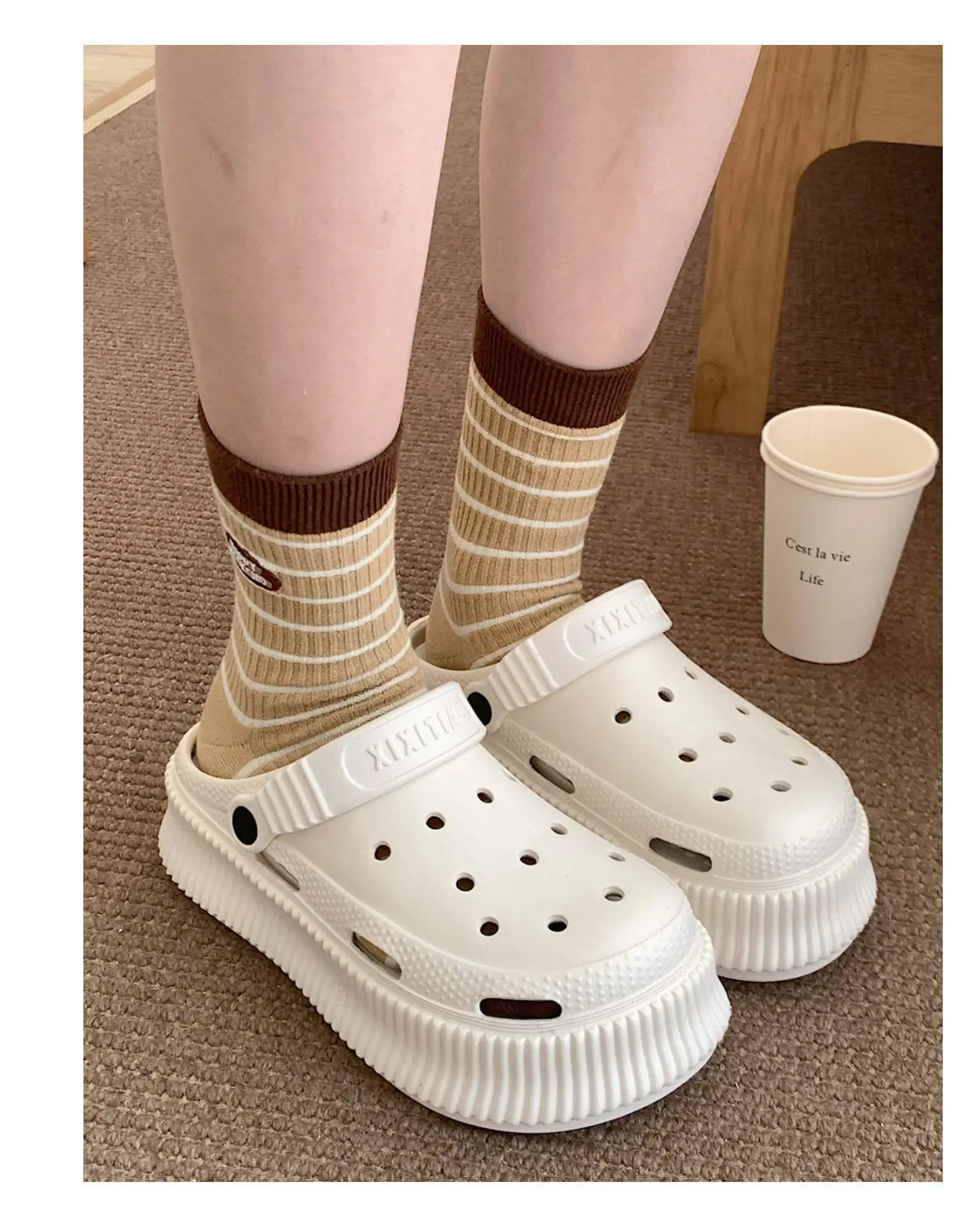 Women's White Croc Heel Sandals with Thick Platform — feature 31