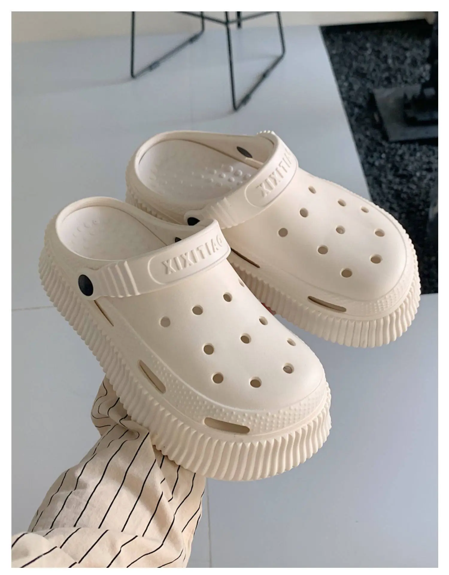 Women's White Croc Heel Sandals with Thick Platform — feature 37