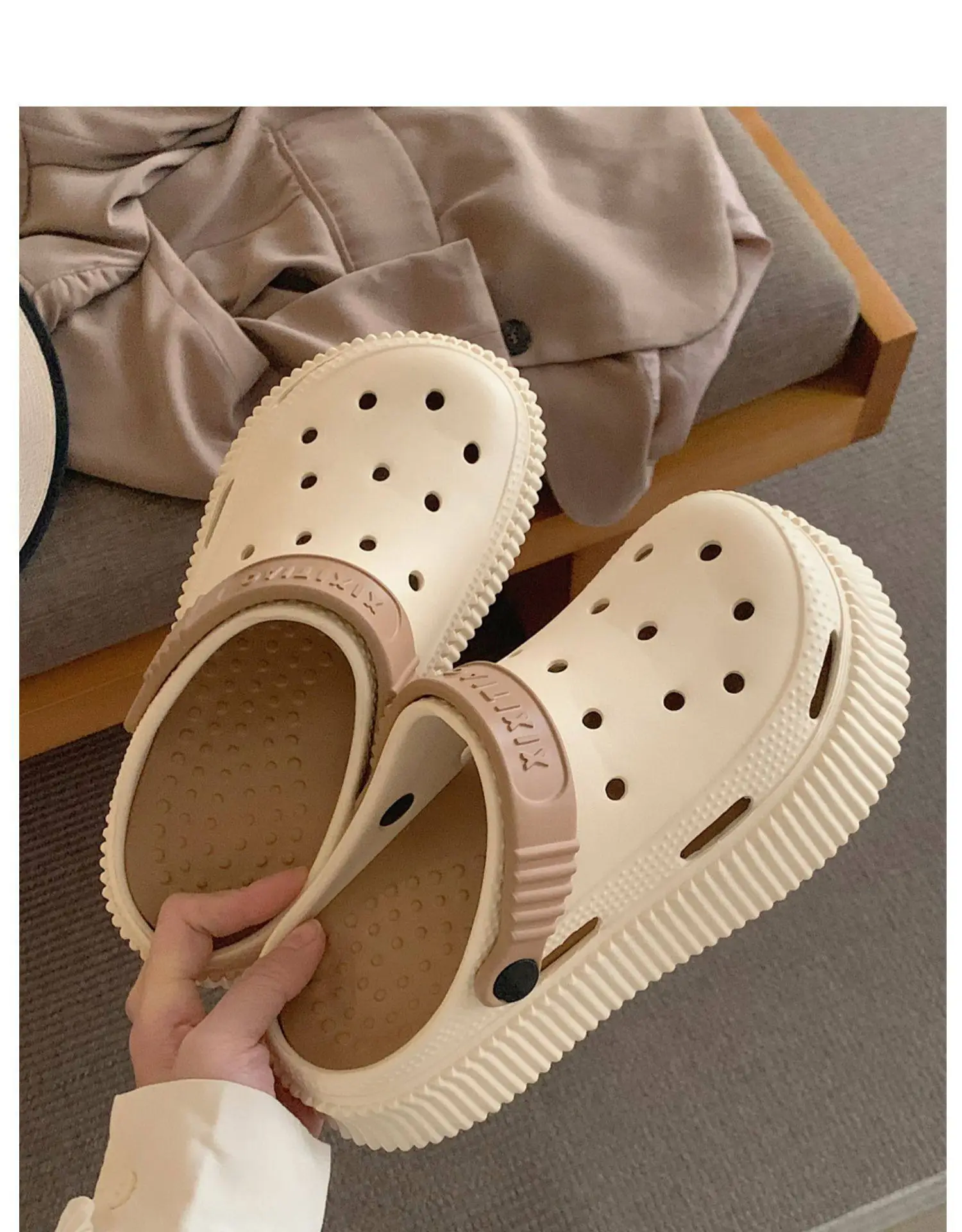 Women's White Croc Heel Sandals with Thick Platform — feature 39