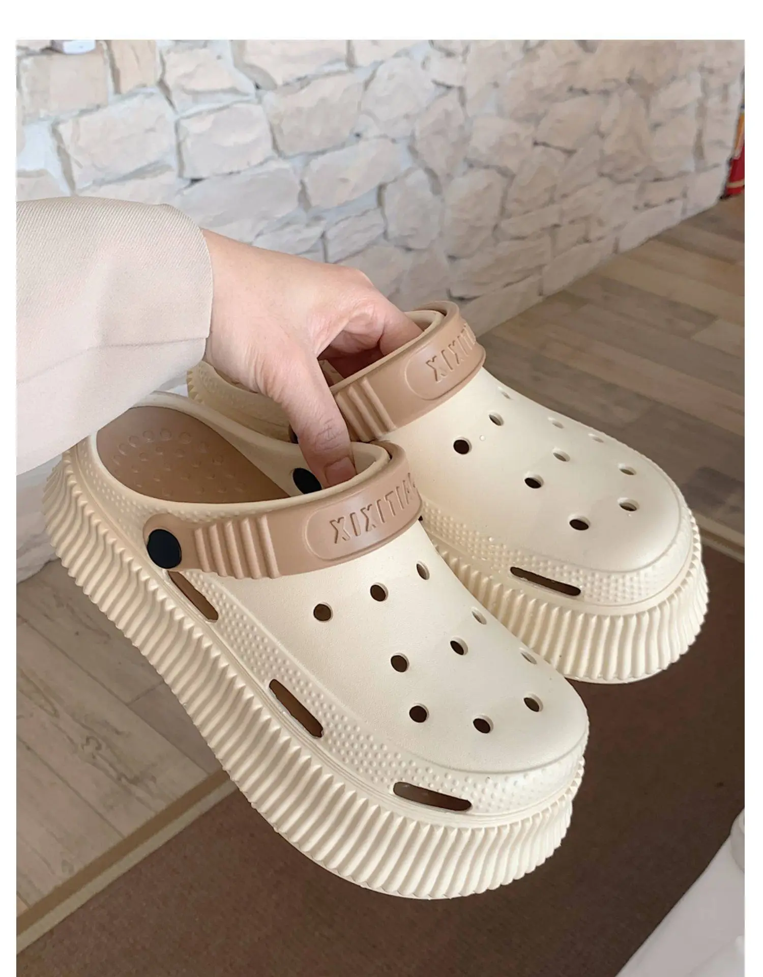Women's White Croc Heel Sandals with Thick Platform — feature 42