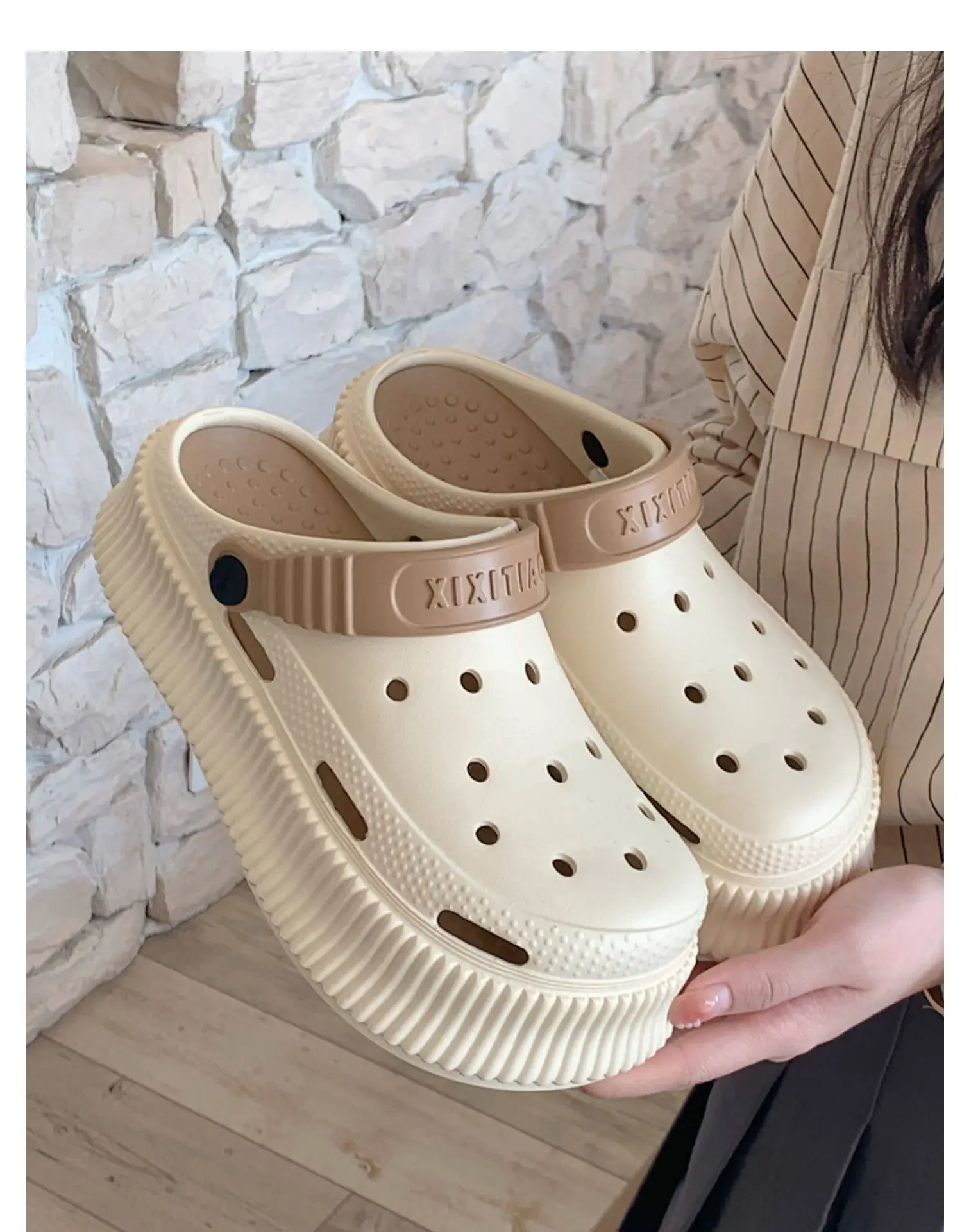 Women's White Croc Heel Sandals with Thick Platform — feature 46
