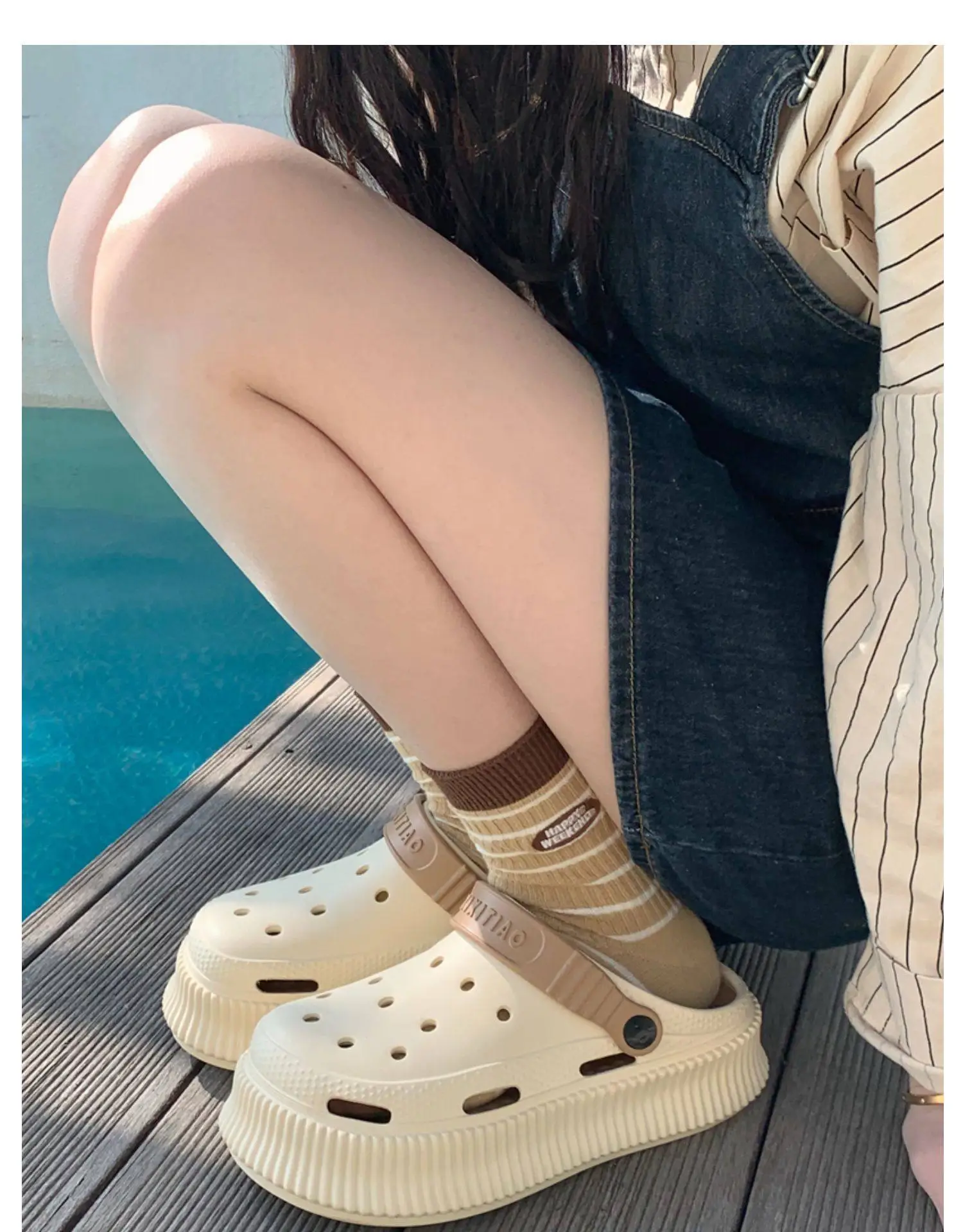 Women's White Croc Heel Sandals with Thick Platform — feature 48