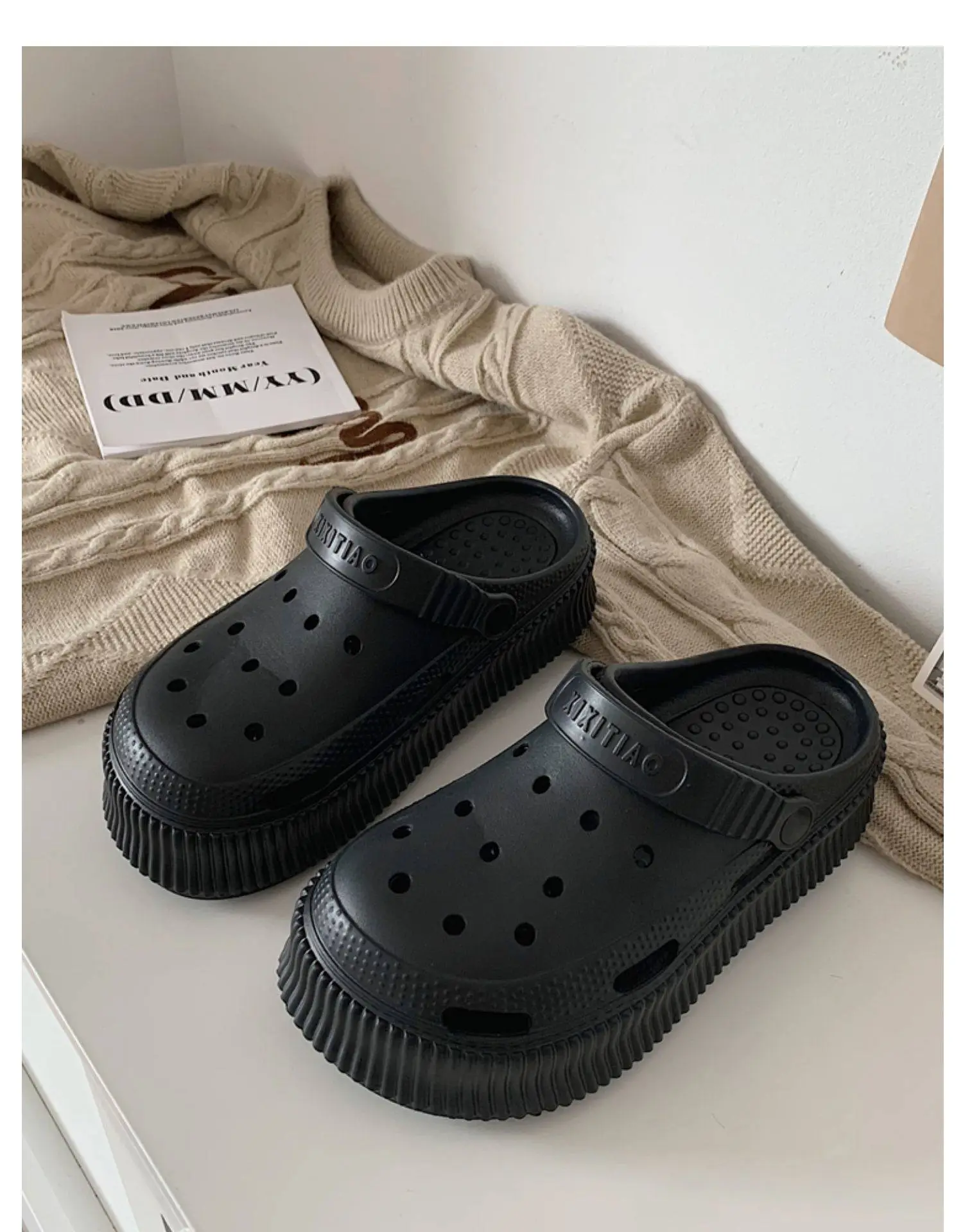 Women's White Croc Heel Sandals with Thick Platform — feature 52