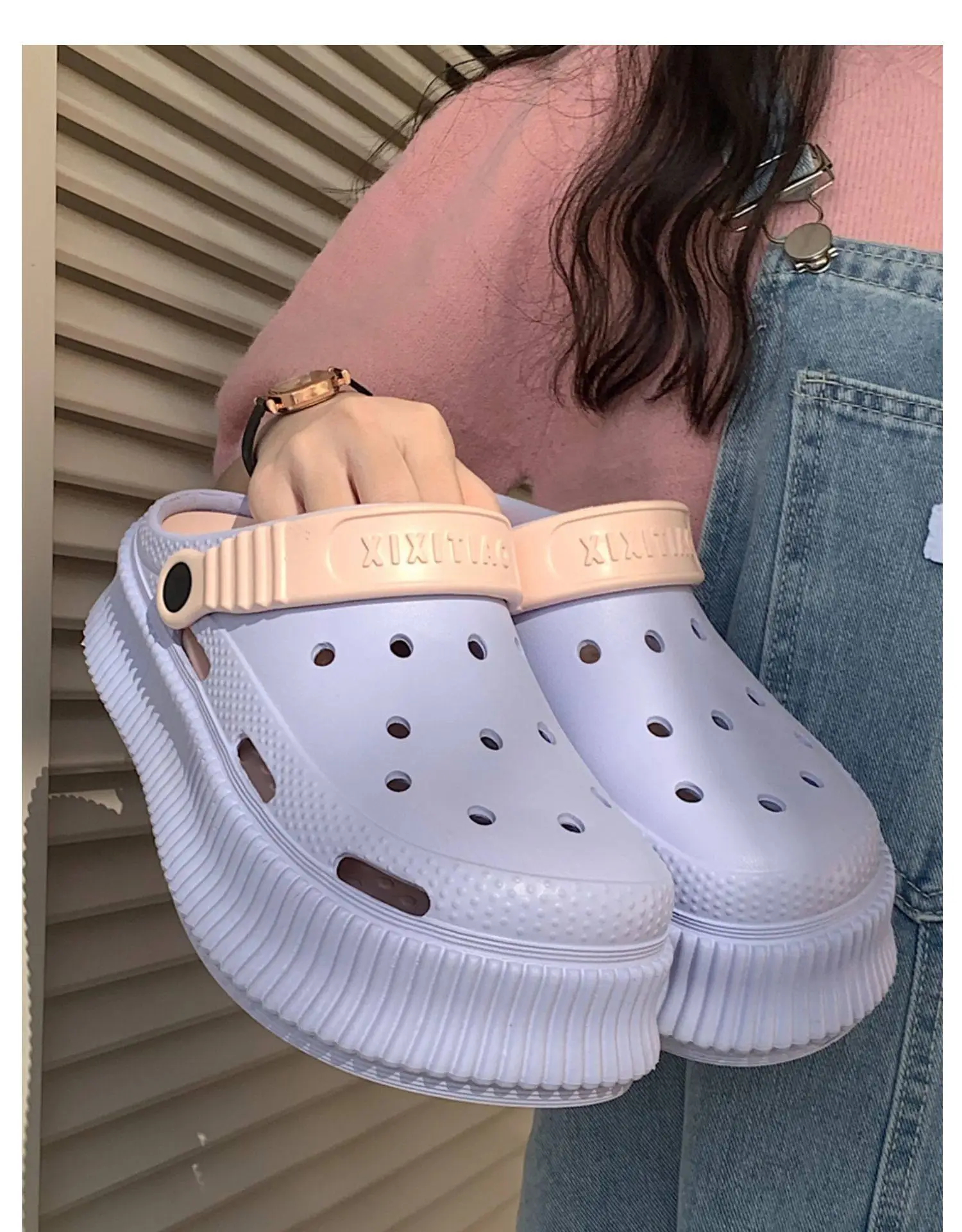 Women's White Croc Heel Sandals with Thick Platform — feature 8