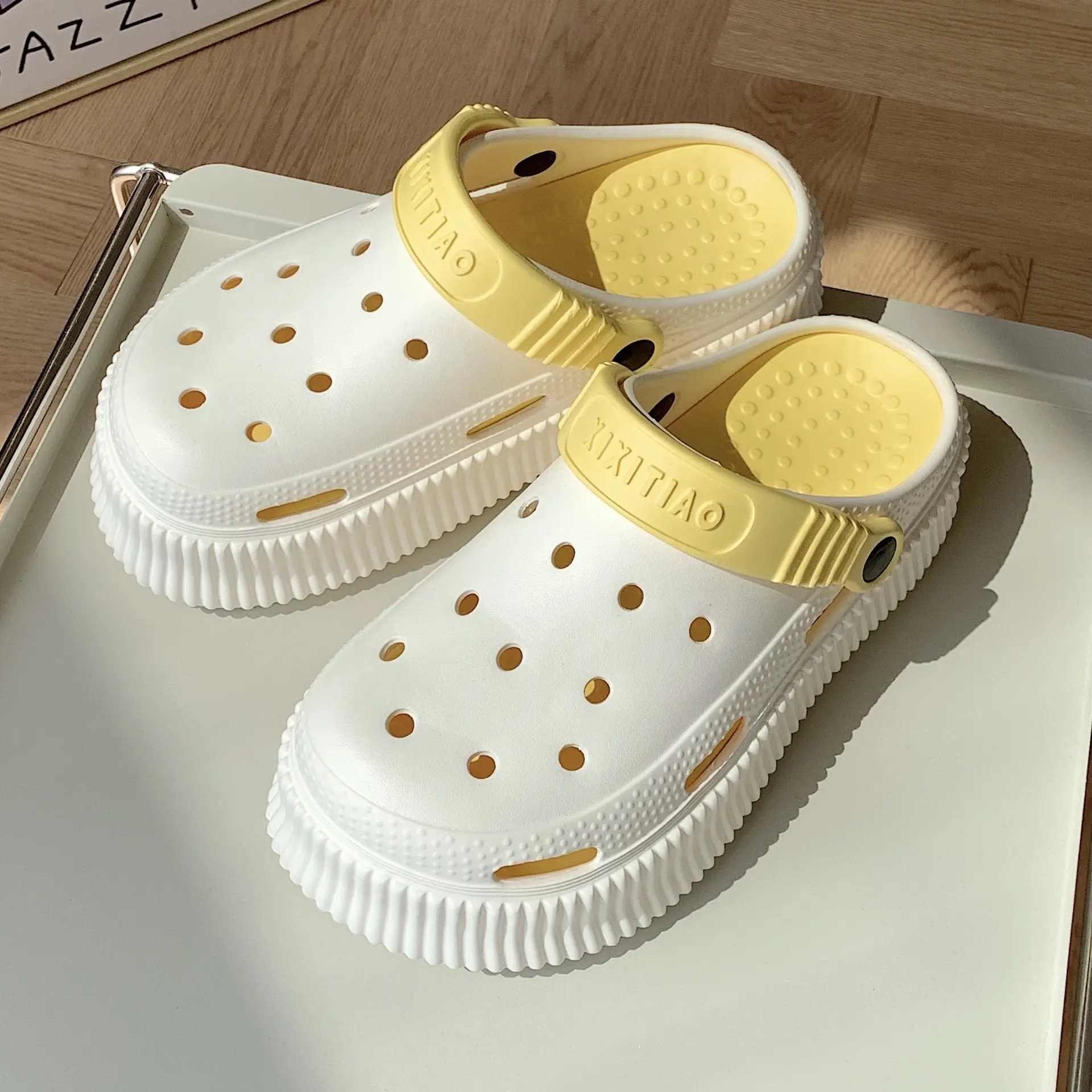 Women's White Croc Heel Sandals with Thick Platform