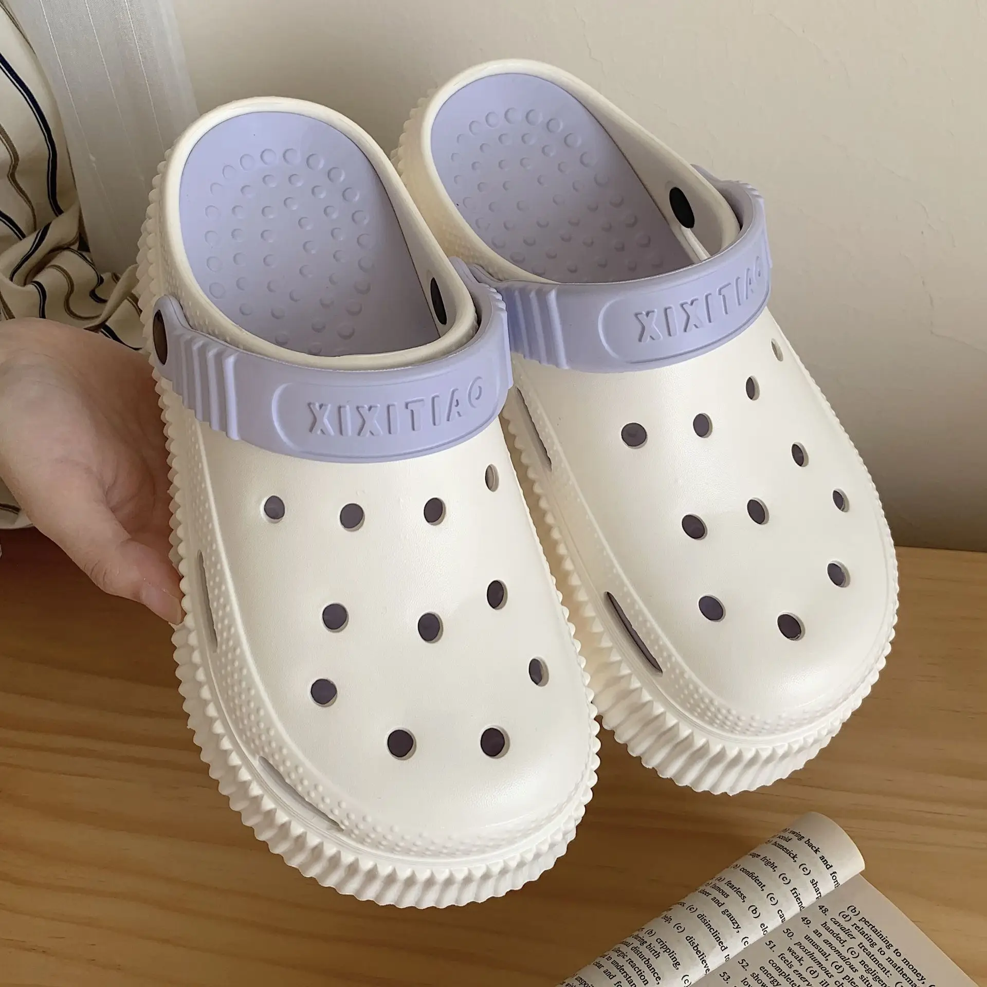 Women's White Croc Heel Sandals with Thick Platform