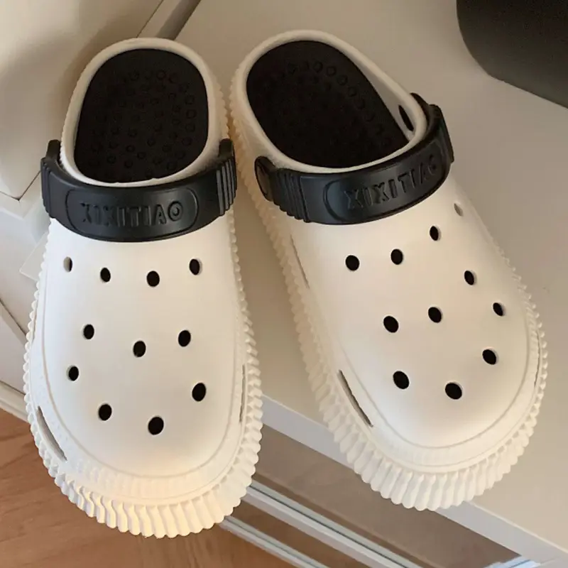 Women's White Croc Heel Sandals with Thick Platform